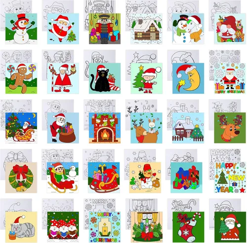 Tenceur 30 lienzos estirados predibujados para pintar lienzos para colorear, lienzo preimpreso para pintar para adultos y niños, suministros de arte