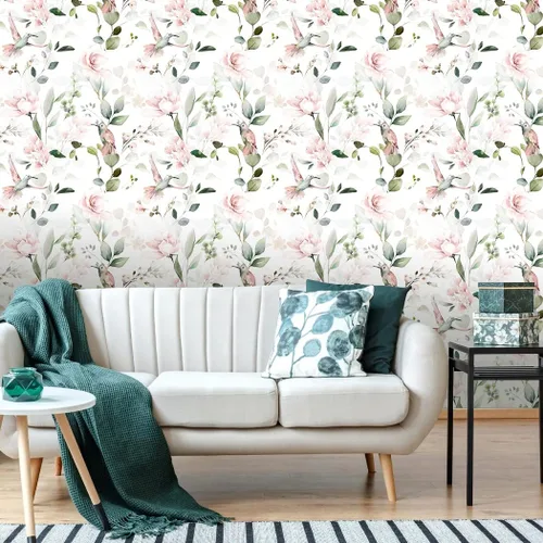 Miniatura 2 de Papel tapiz autoadhesivo vintage con peonía rosa, diseño de flores, pájaros, papel tapiz extraíble, para cubrir la pared, cajón de estante de 17.7