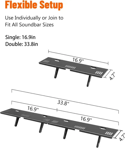 Miniatura 4 de Soporte para barra de sonido, estante superior de TV de acero sin perforaciones, se adapta a la mayoría de barras de sonido de hasta 15 libras