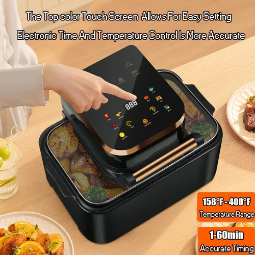 Miniatura 3 de Freidora de aire, freidora de aire visual de 12 l, horno inteligente de 1700 W con pantalla táctil digital sin aceite, temporizador y temperatura