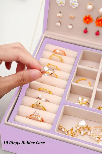 Miniatura 34 de Joyero de pendientes para mujeres y niñas, organizador de aretes de 5 capas, caja organizadora de joyas blanca con candado, collares y aretes