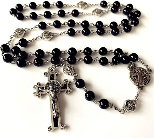 Miniatura 8 de Elegantmedical - Collar con cuentas de ágata negra católica de San Benito