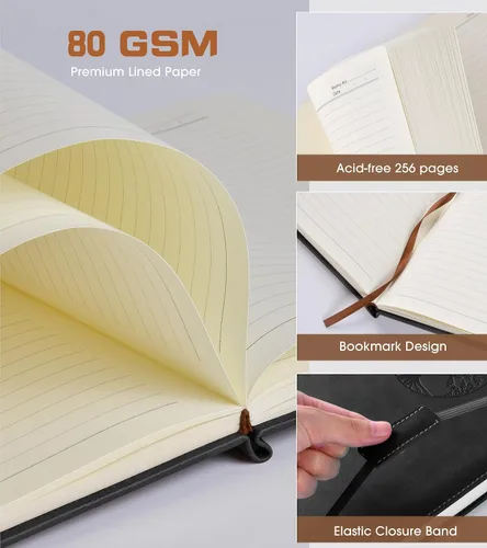 Miniatura 4 de Cuaderno rayado para mujeres y hombres, 256 páginas, tamaño A4, grande, de tapa dura, de cuero, para escribir, viajes, negocios, trabajo, escuela