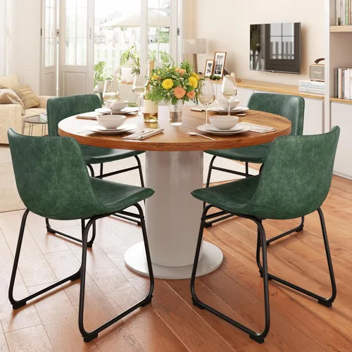 Miniatura 21 de REONEY Juego de 2 sillas de comedor, sillas de comedor sin brazos de piel sintética con respaldo, silla moderna de cocina comedor de 18 pulgadas