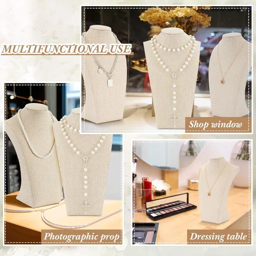 Miniatura 4 de Kigley 6 piezas de collar de lino para exhibición de busto, soporte de joyería para maniquí de venta de joyas (11.4 x 6.9 pulgadas)