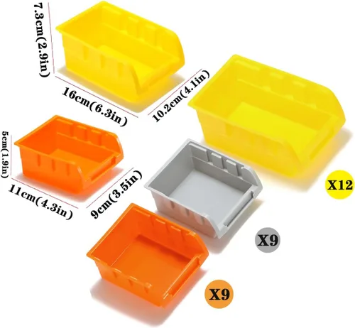 Miniatura 3 de Kit de 30 contenedores de almacenamiento montados en la pared, estante organizador de herramientas, contenedores de almacenamiento de piezas de 3
