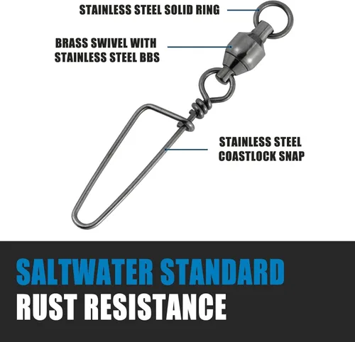 Miniatura 4 de Dr.Fish Fishing Snap Swivels Ball Bearing Swivels Fishing Tackle Saltwater & Freshwater Coast-Lock Lure Snap Clips Terminal Tackle Line Leader
