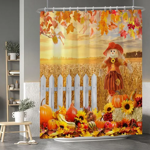 Miniatura 54 de Cortina de ducha de fantasma y gato negro para niños, 36 x 72 pulgadas, espeluznante y bonita, cortina de baño de Halloween con 6 ganchos, cortina