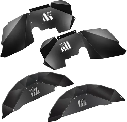 Miniatura 7 de Juego de guardabarros interior delantero y trasero de aluminio, patrón de moda compatible con Jeep Wrangler JK JKU Unlimited 2007-2018, color negro