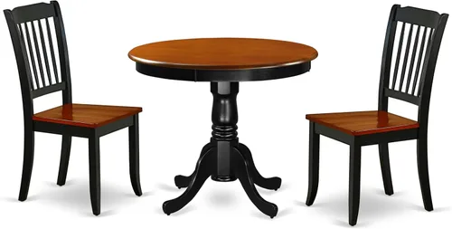 East West Furniture ANDA3-BCH-W Juego de mesa de comedor de 3 piezas para espacios pequeños contiene una mesa de cocina redonda con pedestal y 2