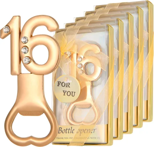 24 piezas/paquetes de 16 abridores de botellas para fiesta de cumpleaños de 16 años, bodas, aniversarios, decoraciones o recuerdos para invitados