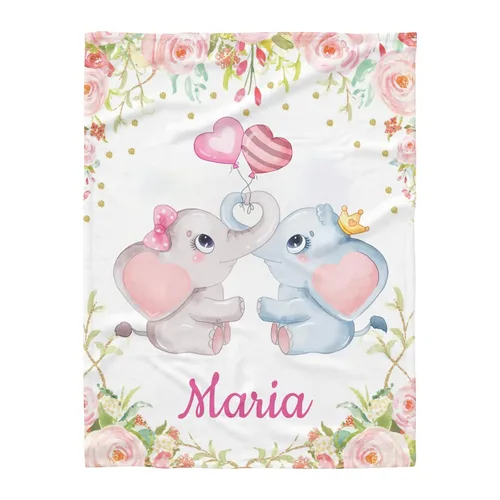Miniatura 8 de Manta de vellón personalizada para niños con nombre, bonita manta de bebé de elefante para cama (30 x 40 pulgadas)