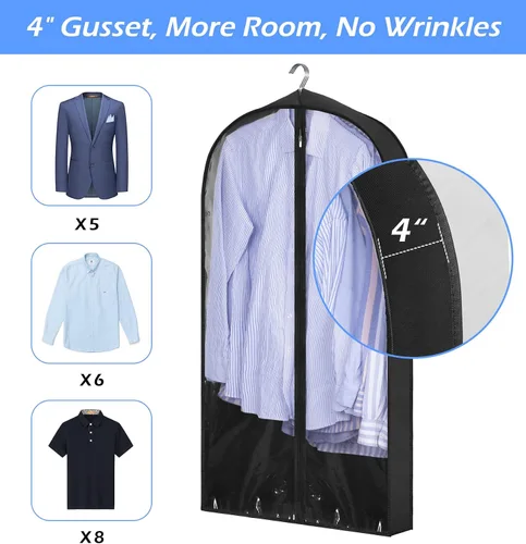 Miniatura 2 de KIMBORA Bolsa de traje de 40 pulgadas para hombres con bolsas de ropa de 4 pulgadas para colgar ropa, funda de traje para almacenamiento de armario