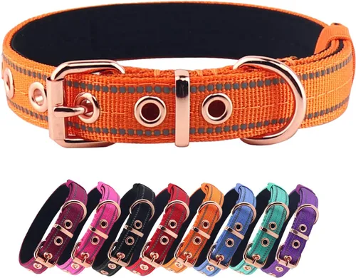 Miniatura 10 de Collar acolchado de neopreno para perros, collar de nailon para perros pequeños a grandes, resistente con hebilla de metal, reflectante