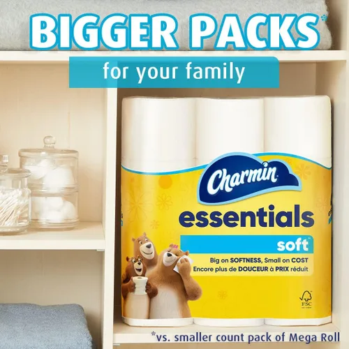 Miniatura 6 de Charmin Essentials - Papel higiénico suave, 9 mega rollos = 36 rollos regulares