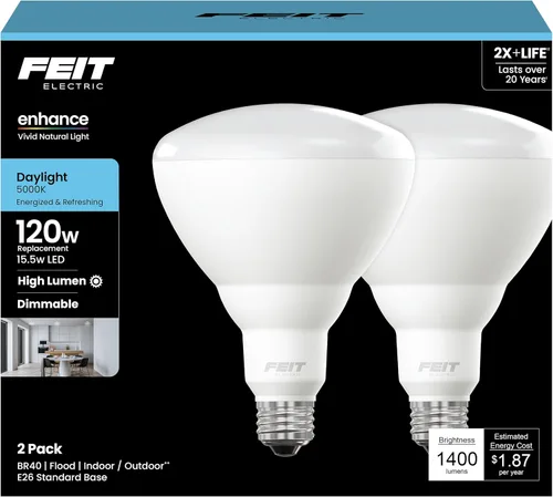 Miniatura 10 de Bombilla LED Feit Electric BR40, equivalente a 120 W, regulable, 1400 lúmenes, vida útil de 22 años, 2700 K blanco suave, base E26, bombillas de luz