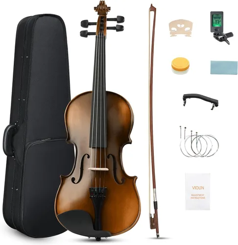 Ktaxon Violín 4/4 para niños y adultos, violín de madera maciza de tamaño completo, violín acústico con estuche portátil y accesorios - Madera de
