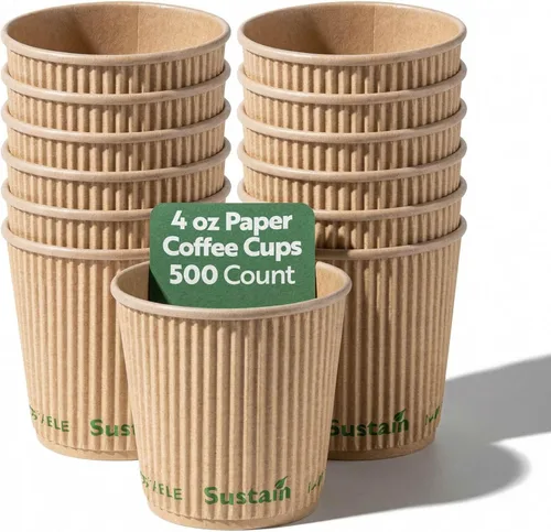 Restaurantware Tazas de café de papel de 4 onzas, paquete de 500 tazas aisladas de pared ondulada, para bebidas calientes, papel kraft resistente a