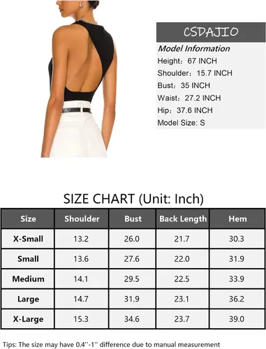 Miniatura 5 de CSDAJIO Camiseta sin mangas con espalda abierta para mujer, cuello redondo, punto acanalado, recortada, sin espalda