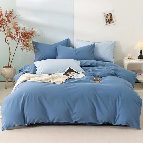 Miniatura 34 de Luxlovery Juego de edredón azul marino, tamaño King, de algodón, suave, transpirable, acogedor, con 1 funda de almohada color amarillo y 1 funda