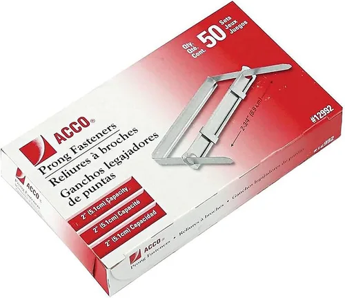 Miniatura 2 de ACCO Economy Standard 2 sujetadores de papel, capacidad de 2 pulgadas, centros de 2.75 pulgadas, 50 sujetadores/caja, 1 caja (12992)
