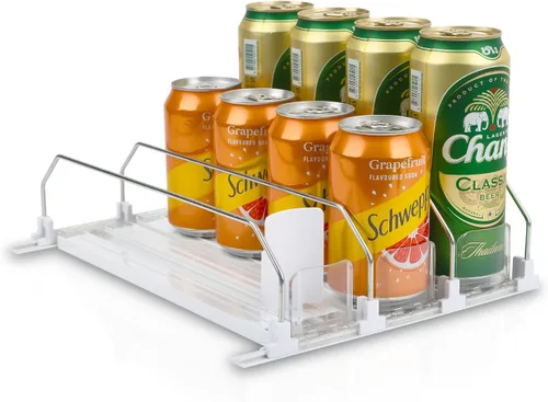 Miniatura 7 de Dispensador de latas de soda para refrigerador, estante de autoempuje de 3 filas, se adapta a hasta 15 latas, estante de almacenamiento de bebidas