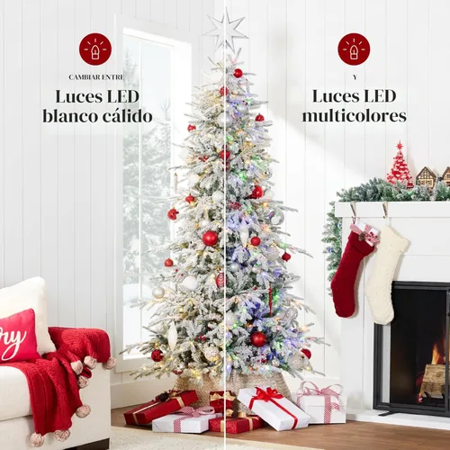 Miniatura 4 de Best Choice Products Árbol de Navidad de Aspen iluminado, abeto noble artificial flocado de 7.5 pies, luces LED blancas y multicolores Verde flocado
