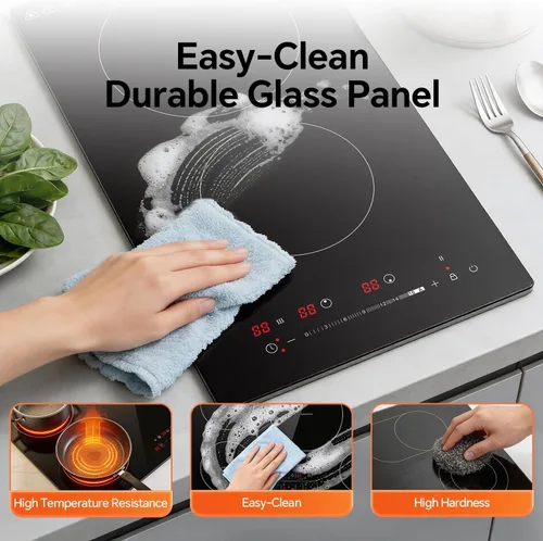 Miniatura 8 de Ranein Placa eléctrica de 12 pulgadas y 2 quemadores, máximo 3000 W 240 V, panel de cerámica integrado, estufa eléctrica integrada, con bloqueo