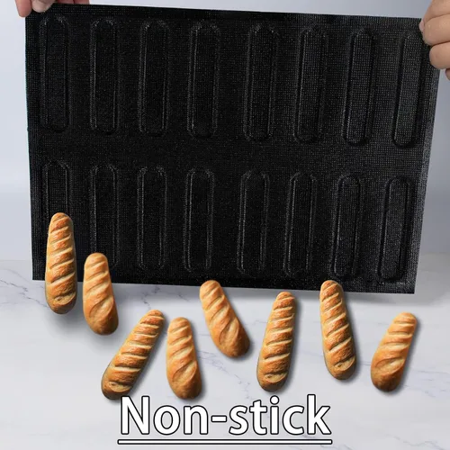 Miniatura 4 de Pan para hornear baguette pan perforado Eclair hojas de malla molde de silicona estrecha barra rectangular 15.748x11.732x0.197 in 16-cavidad por