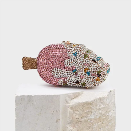 Miniatura 5 de Tngan Bolso de mano de noche con purpurina y diamantes de imitación para mujer, con forma de helado, bolsa de hombro para niña