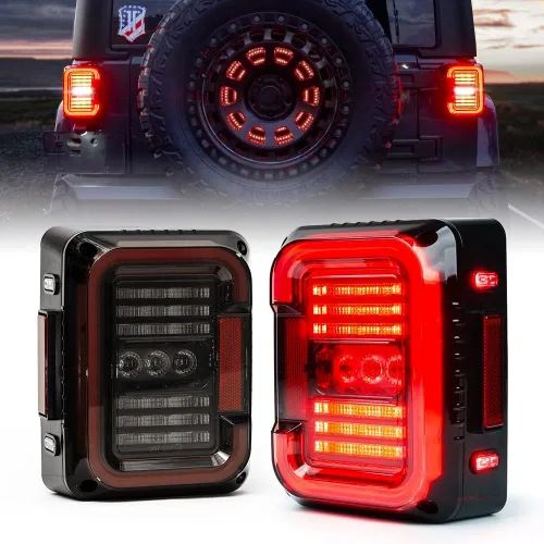 Xprite Luces traseras LED compatibles con Jeep JK JKU Sport/Sahara/Rubicon 2007-2018 - Aprobado por DOT, lente transparente en forma de C, correr,