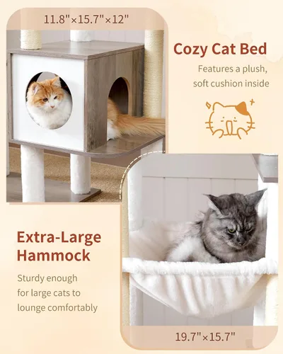 Miniatura 9 de Heybly Árbol para gatos, torre de madera de 70.5 pulgadas para gatos grandes de interior con estructura extra estable, muebles modernos para gatos