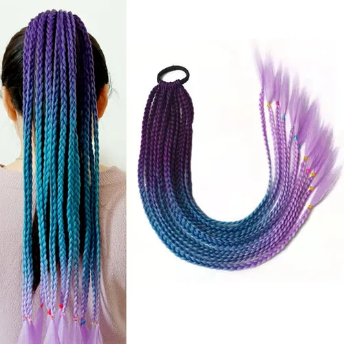 Miniatura 7 de Extensiones de cabello trenzado para cola de caballo con banda para el cabello, accesorios de día locos, pelucas de trenzas coloridas, cola