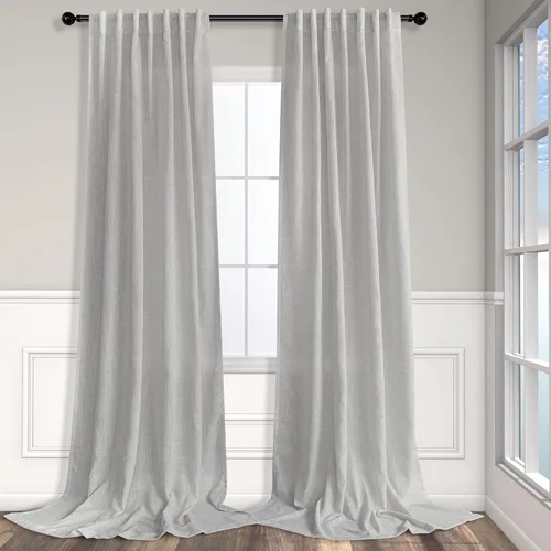 Miniatura 70 de Cortinas de lino azul de 84 pulgadas de largo para sala de estar; juego de 2 paneles con lengüeta trasera; cortinas con dobladillo para barra; Azul