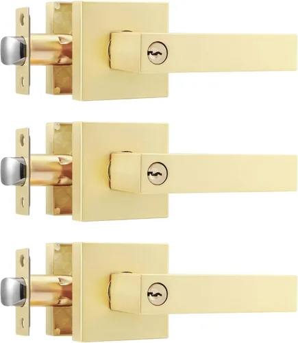 Miniatura 17 de Leydebong Paquete de 2 pomos de puerta de entrada con llave igual, pomo de puerta con cerradura y llave, manijas de puerta doradas para exterior e