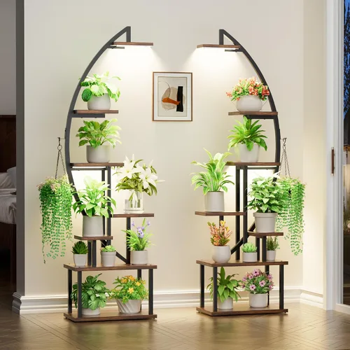 Soporte para plantas de interior con luces de cultivo: estante grande para múltiples plantas, paquete de 2 estantes para plantas de 7 niveles,