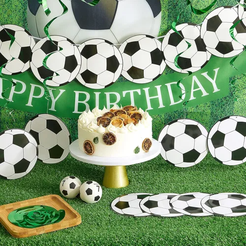Miniatura 6 de Gersoniel 32 piezas de decoraciones de fútbol para fiesta, 2 unidades, guirnaldas de pancarta de fútbol, 30 remolinos colgantes de fútbol