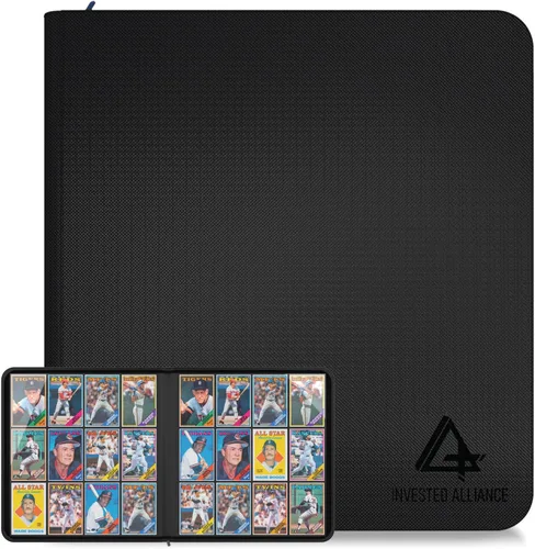 Carpeta de tarjetas TCG prémium para 480 bolsillos laterales de carga | Carpeta de tarjetas comerciales deportivas de 12 bolsillos con cremallera de