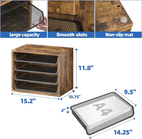 Miniatura 8 de Simple Trending Organizadores de Archivos de Escritorio, Bandeja de Cartas de 4 Niveles Organizador de Papel con Portaarchivos, Clasificador