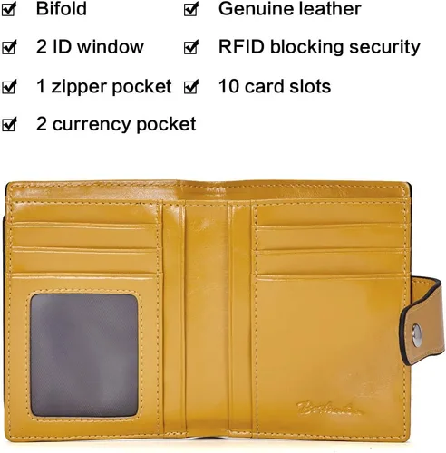 Miniatura 5 de BOSTANTEN - Billetera de cuero para mujer con bloqueo RFID, pequeña, con cremallera, de bolsillo, para tarjetas, con ventana para documento