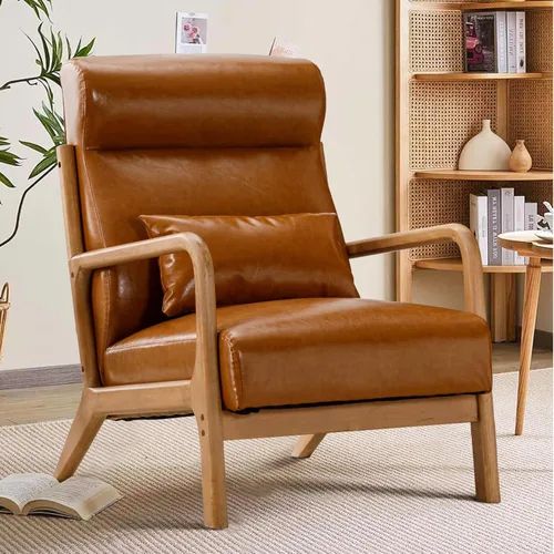 Miniatura 10 de INZOY Silla decorativa moderna de mediados de siglo con respaldo alto, sillas tapizadas para sala de estar con cojín de cintura, sillón de lectura