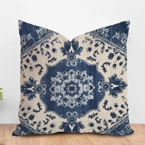 ArogGeld Funda de cojín azul con diseño de damasco azul marino con flores azules, estilo árabe turco, decoración del hogar, estilo asiático japonés,