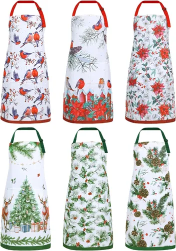 Miniatura 13 de Bencailor Delantales de verano de Navidad en julio con bolsillos, delantales de cocina ajustables de Navidad, impermeables para cocinar, mujeres