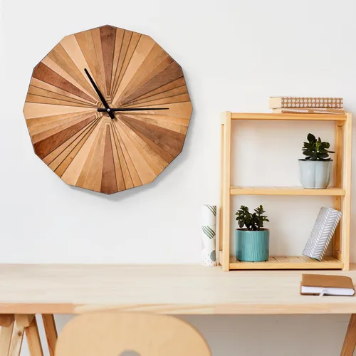 Miniatura 2 de Reloj de pared de madera de Verso paramétrico, reloj decorativo de madera acústica en capas de madera contrachapada 3D (pequeño)