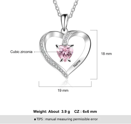 Miniatura 3 de Collares con colgante de corazón de amor para mujer, hechos con piedra natal de imitación, joyería de compromiso personalizada para ella