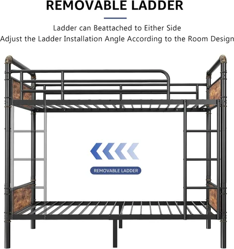 Miniatura 4 de Jocoevol - Litera de metal Twin over Twin, literas industriales de alta resistencia con rieles de seguridad y diseño de ahorro de espacio, cama