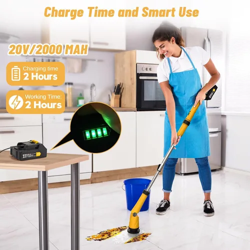 Miniatura 5 de Qimedo Actualización Limpiador eléctrico giratorio con batería de 1200 RPM, cepillo de limpieza inalámbrico altamente potente con pantalla