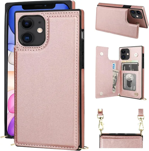 Miniatura 16 de Bocasal Funda tipo cartera cruzada para iPhone 11 Pro Max, soporte para tarjetas de crédito, de piel sintética, a prueba de golpes, desmontable
