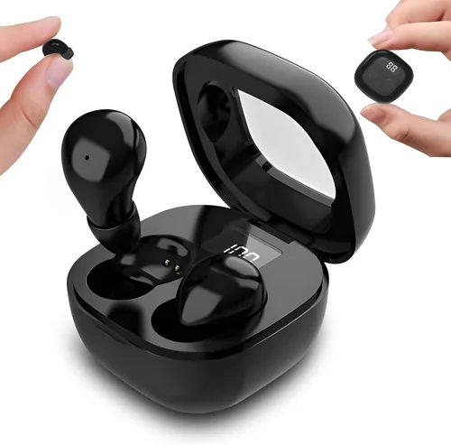Mini auriculares invisibles para trabajar y dormir, auriculares ocultos de perfil bajo con pantalla LED, sonido estéreo, auriculares más pequeños de