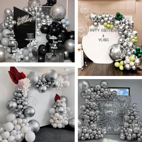 Miniatura 7 de FOTIOMRG 120 globos plateados metálicos de 5 pulgadas, pequeños globos de látex plateado cromado para fiesta, calidad de helio, para cumpleaños